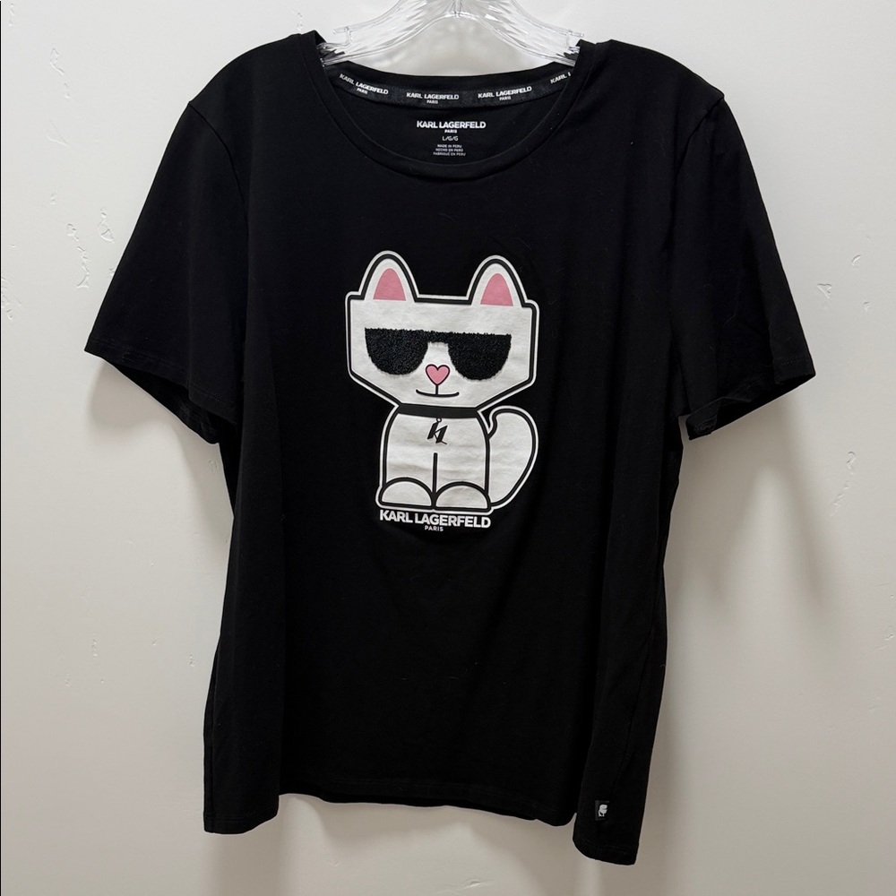Karl Lagerfeld Black Tee with Cool Cat Design